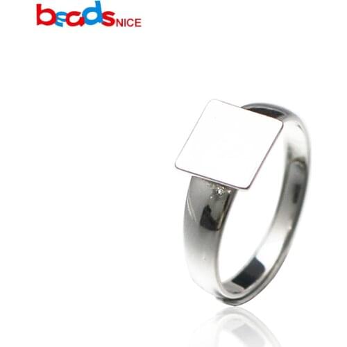 Beadsnice Square Ring Blanks 925 Sterling Silver Ring Setting with 12mm Square Flat Pad for Cabochon DIY New Year Gift ID36122