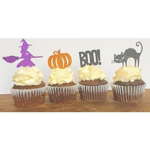 Glitter Halloween pumpkin cats boo Cupcake Toppers bachelorette Party wedding birthday baby bridal shower party toothpicks