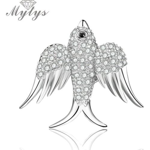 Mytys Birds Brooch Pin Mirco Setting Zircon Flying Swallow Collar Pocket Cuff Pins Wholesale Jewelry for Girls and Women X317