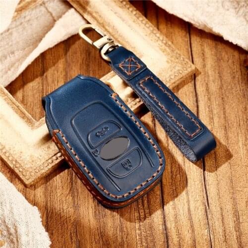 Genuine Leather Car Cover Case Style Key Chain Ring for Subaru BRZ XV Forester Legacy Outback Car Keys Shell
