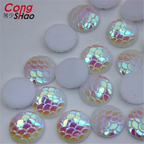 Cong Shao 200PCS 12mm AB round fish scale beads resin rhinestone Flatback Beads Strass Crystal Stones For Clothes Craft CS43C