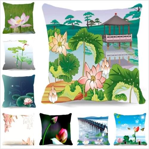 Plant Cushion Cover For Sofa Decorative Lotus Cotton/Polyester Pillow case Sofa Decor Couch Without Filling