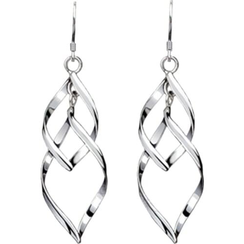 Hot Sale Elegant Clear Silver Plated Twist Drop Long Earring Earrings Fashion Jewelry Wedding Brincos Grandes Fashion Mulheres