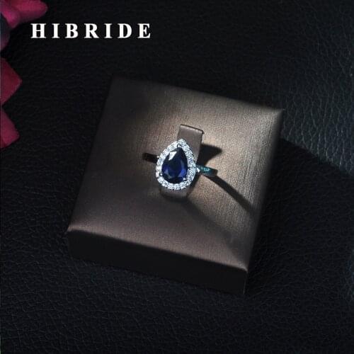 HIBRIDE Classic Women Engagement Party Jewelry High Quality Big Tear Drop Green Crystal Rings with Zirconia Stones R-09