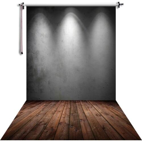 HUAYI Custom Backdrop For Photography Black Gray Dream With Wood Floor Cement Wall With Lights Shabby Chic Background XT-3782