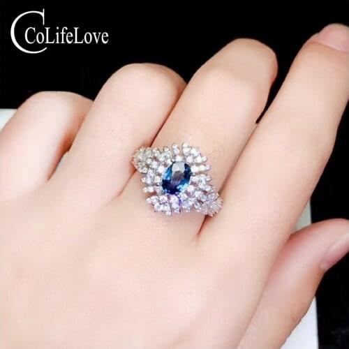 CoLife Jewelry 100% Real Natural Sapphire Ring for Party 5mm*7mm Sapphire Ring 925 Silver Sapphire Jewelry Girl Birthday Gift