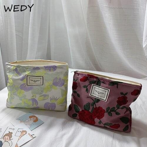 Jacquard Fabric Cosmetic Bag Women Floral Makeup Bag Organizer Necesserie Pouch Large Capacity Toiletry Bag Vintage Beauty Case