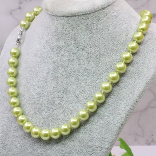 Beautiful Green Shell Imitation Pearl Round Necklace 8/10/12mm Women Jewelry Beads Chain Birthday Gift Accessories 18inch Y741