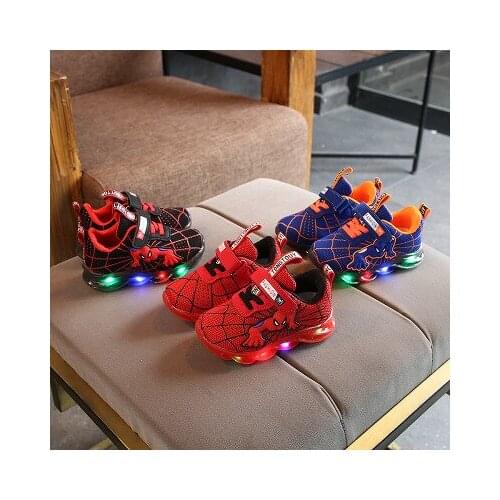 LED luminous Spiderman Kids Shoes for boys girls Light Children Luminous 2021 baby Sneakers mesh sport Boy Girl Led Light Shoes