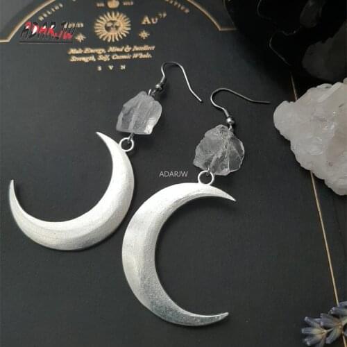 Moon Natural Crystal Raw Stone Earring Drop Healing Stone Celestial Spiritual Teardrop Witch Gothic Boho Jewellery Women Gift