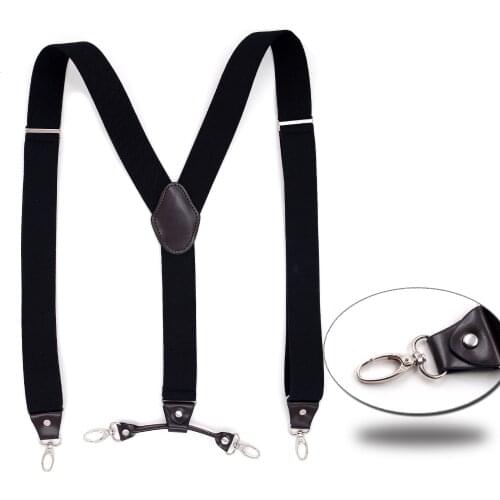Fashion Suspenders Black leather 4 Clips Braces Vintage Casual Suspensorio Tirante Trousers Strap Bretele Father/Husbands Gift
