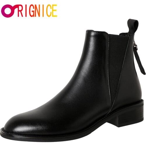 Orignice Luxury Brand Design Chelsea Short Ankle Boots Women Comfortable Chunky Heel Retro Round Toe Zipper Casual Shoes Brown
