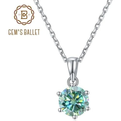 GEMS BALLET Green Moissanite Jewelry 1.0Ct Green Moissanite 925 Sterling Silver Pendant Solitaire Necklace For Women Wedding
