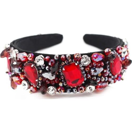 Beautiful fashion temperament ladies headband New Baroque red rhinestone hand-sewn luxury headband 532