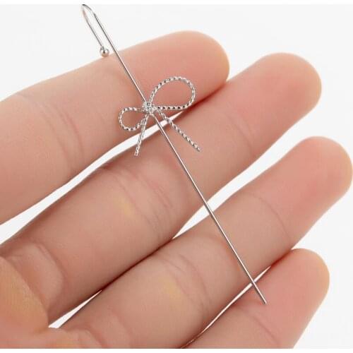 Simple Bow knot Ear Needle Wrap Crawler Hook Earrings for Women Surround Auricle Diagonal Stud Crystal Zircon Piercing Earrings