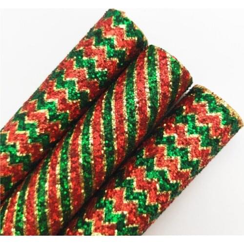 Christmas Red Green Stripes Wave Chunky Glitter Vinyl Fabric Sheet Felt Backing Synthetic Leather Faux Vinil DIY A4 SIZE 6S52B