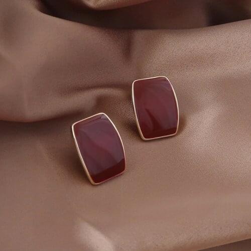 S925 Silver Needle Burgundy Retro Hong Kong Style High-quality Simple And Cold Wind Temperament Stud Earrings For Women Brinco
