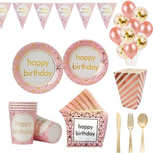 Happy Birthday Party Disposable tableware Napkin Cup Plate Straw Bannner Wedding Party Decorarion Adult Kids Party Supplies