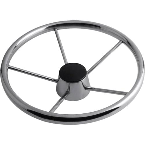 Silver 5-Spoke 13-1/2 Inch Fashion Style Stainless Boat Steering Wheel