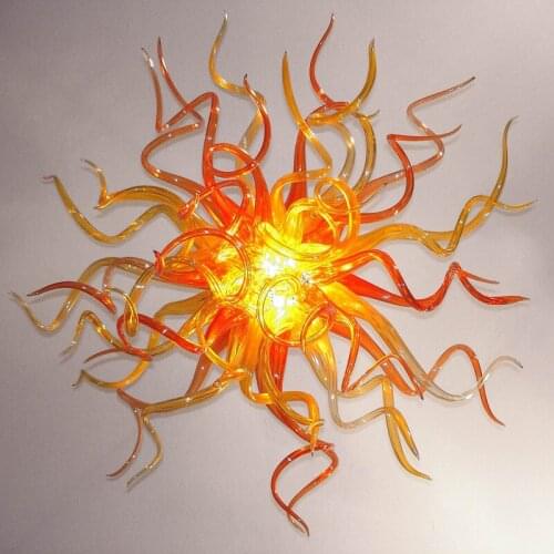 Modern LED Chandelier Italian Hand Blown Glass Pendant Lights Home Decoration Orange Amber Color Small Round Flower Lamp