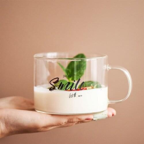 Heat-resistant Glass Water Cup With Handle Flat Bottom Can Be Heated Transparent Home Breakfast Milk Glass Cocktail Drink Glass