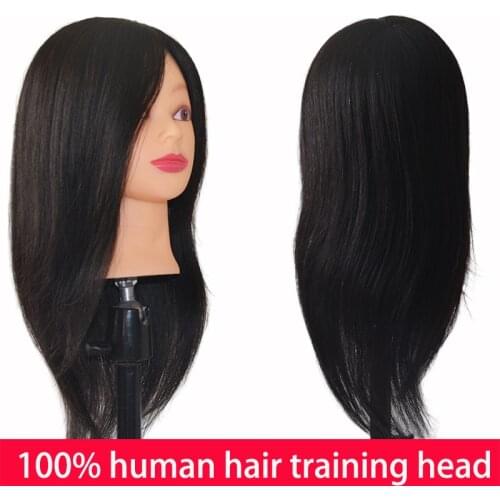 100% Real Human Hair Practice Training Mannequin Head Professional Hairdressing Manikin Head Female Cosmetology Doll Dummy