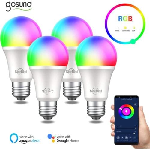 Smart Light Bulb NiteBird Dimmable WiFi Bulbs Works with Alexa Echo and Google Home Smart life RGB+W Color Changing LED Lights