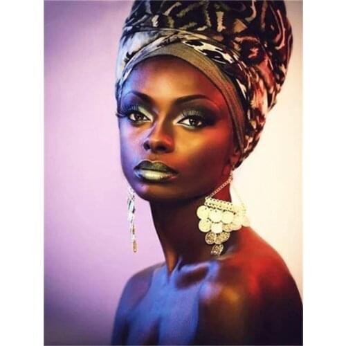 African Woman Printed Water-Soluble Canvas 11CT Cross Stitch Full Kit DIY Embroidery DMC Threads Handicraft Jewelry