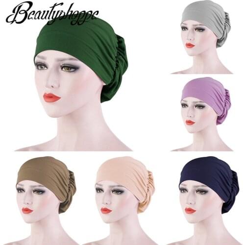 Women Cotton Breathe Hat New Womens Hijabs Turban Elastic Cloth Head Cap Hat Ladies Hair Accessories Muslim Scarf Cap