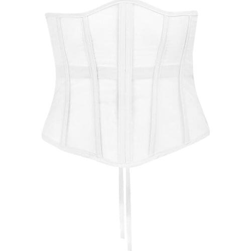Women Sexy Mesh Underbust Corset Top Bandage Bustier Waist Cincher Body Shaper LX9E