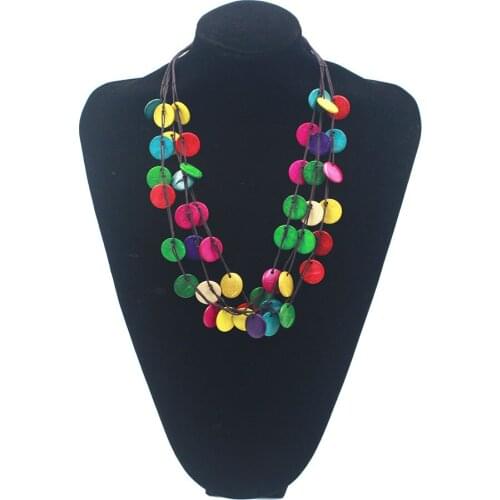 2019 Bohemian new multi-layer hand-woven coconut shell color round wooden beads necklace female long necklace