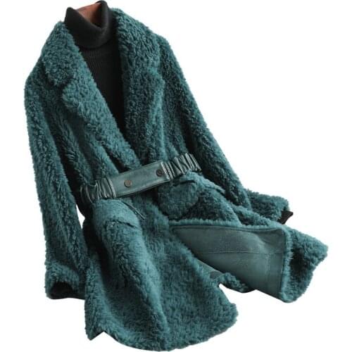 Genuine Wool Blend Fur Coat Winter Women Warm Outerwear Overcoat LF2093