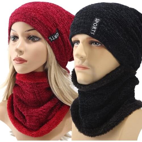 Winter knitted Beanies Hats Women Thick Warm Beanie Hat Female knit Letter Bonnet Outdoor Riding Sets beanie