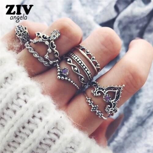 10pcs/Set Gold Color Retro carved flowers Midi Ring Sets for Women Silver Color Boho Beach Vintage Turkish Punk Knuckle Ring