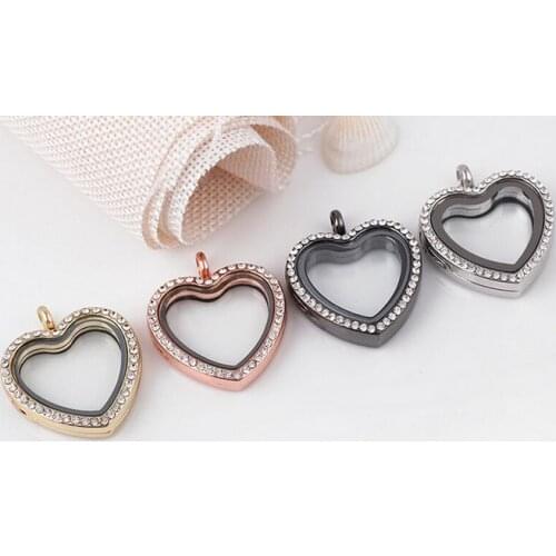 10PCS/lot Mix Colors Rhinestones Heart Shape Floating Locket Pendant Magnetic Glass Living Memory Locket