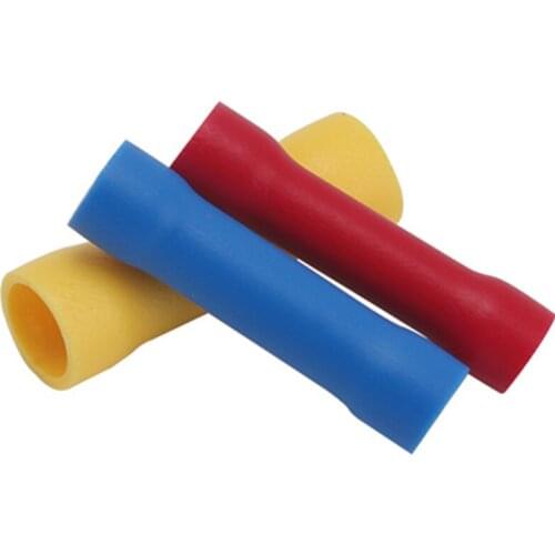 1000PCS BV1.25 BV2 BV5.5 Fully Insulated Female Bullet Connector Terminals Crimp electrical cable wire Straight Butt Connector