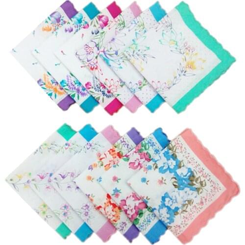 12x Women Cotton Handkerchiefs Multicolor Hanky Premium Square Gifts
