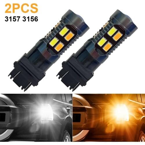 2PCS Signal Lamp 3156 3157 LED Bulb 12-24V Car Headlight DRL Turn Signal 20LED PY21/5W Head Lamp White Amber Light Reverse Light