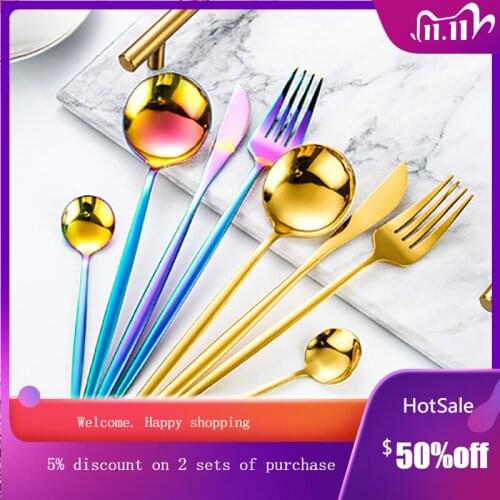24pcs Stainless Steel Tableware Gold Set Dinnerware Knife Fork Spoon Dinner Sets Cutlery Coffee Spoon Dishwasher Flatware Set