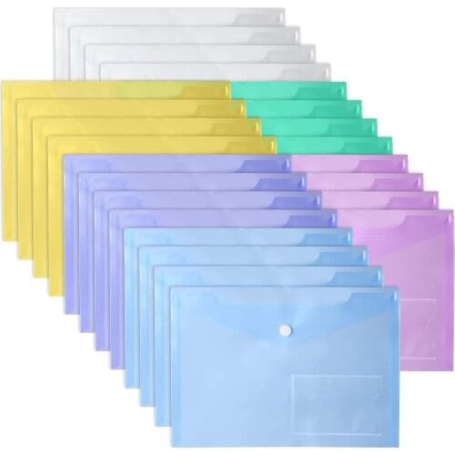 24 Packs Of A5 Folder, Transparent Plastic Polyester Color Envelope With Snap Closure,Waterproof Folder Storage Bag, With Pocket