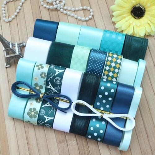 26 Yards/Set----DIY Hair Bow Material Green Color Mix Ribbon Set