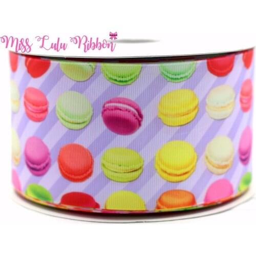 3"75mm Rainbow Sugar Candy Macaron Printed Grosgrain Ribbon DIY Handmade Hair Bow Hair Accessories Party Decoration 50 Yards