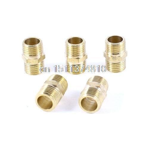 5 Pcs 1/4"PT x 1/4"PT Male Thread Straight Hex Nipple Pipe Quick Couplers