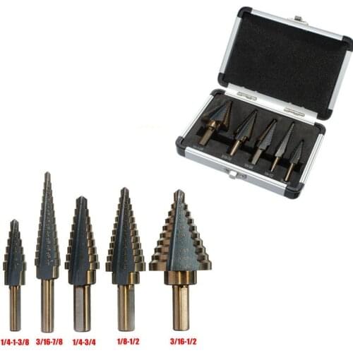 5pcs HSS High Speed Steel Step Drill Bit Cobalt Step Drill for Metal Wood Hole Cutter Core Drill Bit