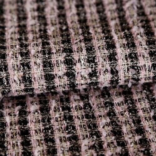 50x145cm France Tweed Pink and Black Stripe Yarn Dyed Braided Tweed Fabric For Woman Autumn Jacket Dress Suits Coat DIY Sewing
