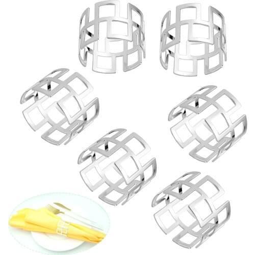 6pcs Napkin Rings Wedding Napkin Holder Metal Silver Napkin Buckle Wedding Party Festival Dinner Table Decoration Hotel Supplies
