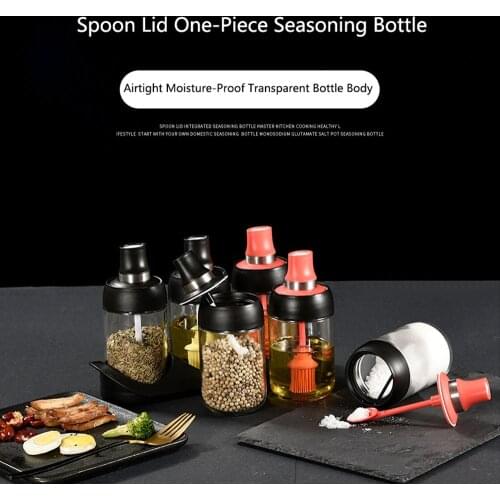 3 Styles 250ML Seasoning Honey Oil Brush Bottle Glass Sealed Spice Bottle Spoon Lid Integrated Cruet Kitchen Accessories