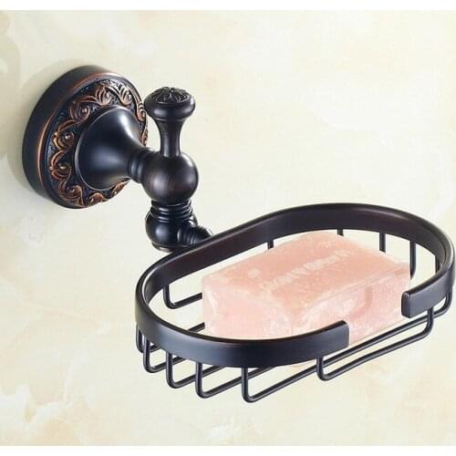 Bathroom Accessory Black Oil Rubbed Brass Carved Art Pattern Wall Mounted Bathroom Soap Basket Dish Holder mba469