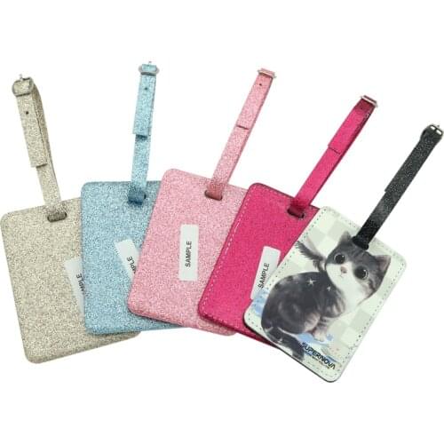 Free Shipping 10pcs/lot Blank Sublimation Bling Leather luggage tags heat transfer print luggage tag DIY consumables Print