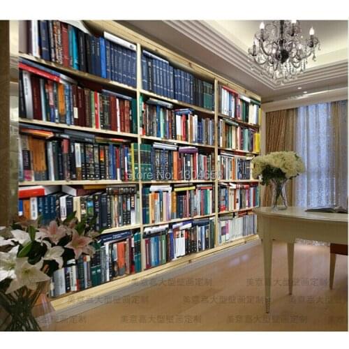 Free shipping custom 3 d modern mural Sitting room sofa TV background wallpaper European large murals Nostalgia art bookshelf